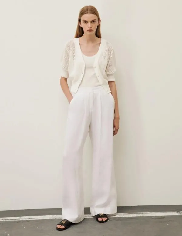 Marella Trousers Women Linen Trousers White