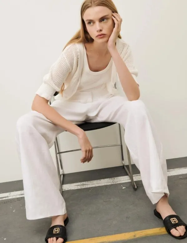 Marella Trousers Women Linen Trousers White