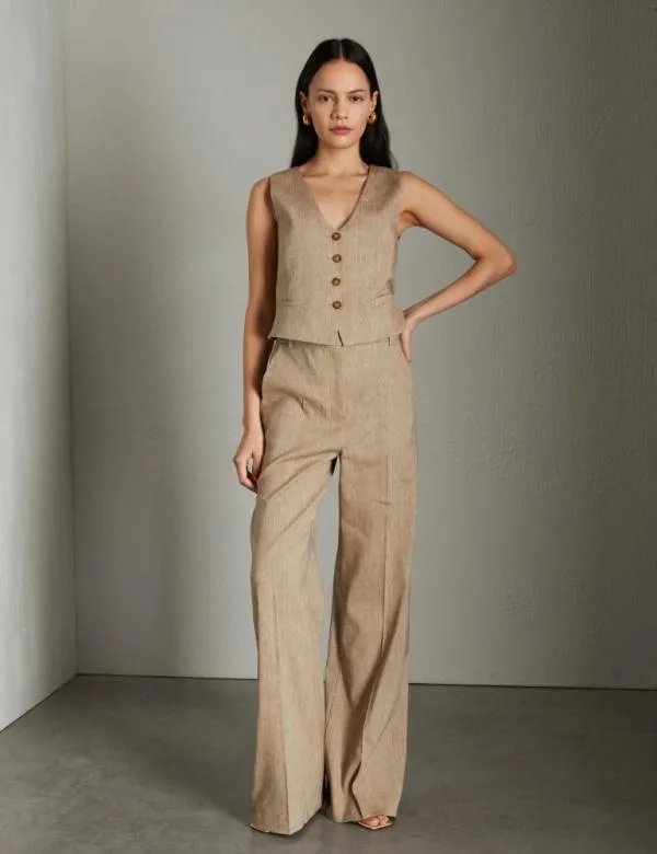 Marella Trousers Women Wideleg Linenblend Trousers Colonial