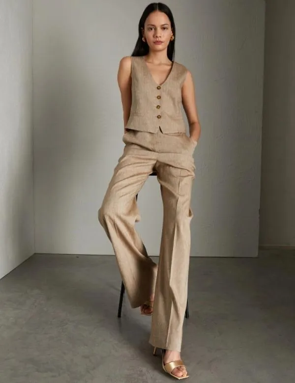 Marella Trousers Women Wideleg Linenblend Trousers Colonial