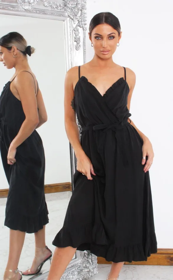 Maricio Black Wrap Ruffle Strappy Maxi Dess Women Missfiga Wrap Dresses