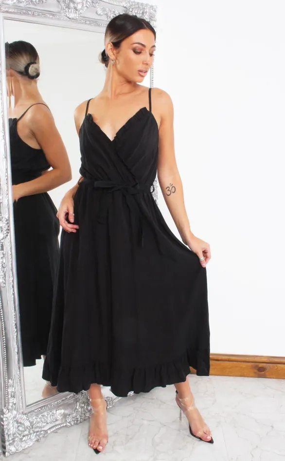 Maricio Black Wrap Ruffle Strappy Maxi Dess Women Missfiga Wrap Dresses Maricio Black Wrap Ruffle Strappy Maxi Dess Women Missfiga Wrap Dresses