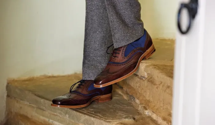 McClean 8211 Navy Hand Painted Choc Suede Men Barker Shoes Mens Brogues
