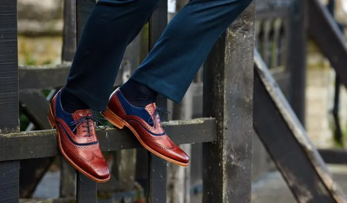 McClean 8211 Navy Hand Painted Choc Suede Men Barker Shoes Mens Brogues
