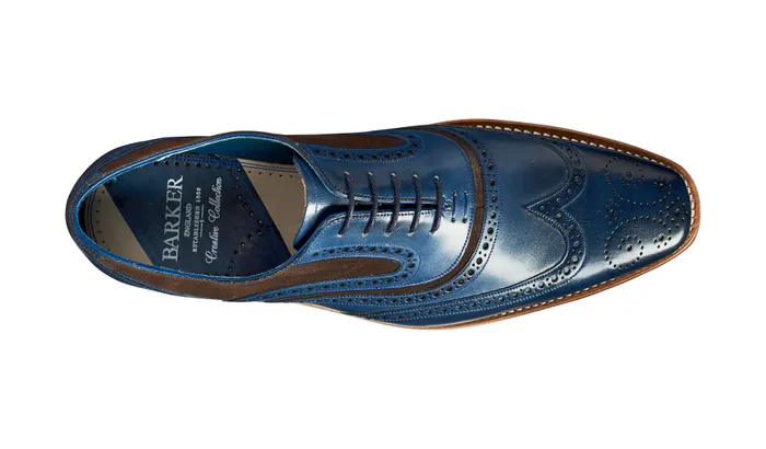McClean 8211 Navy Hand Painted Choc Suede Men Barker Shoes Mens Brogues