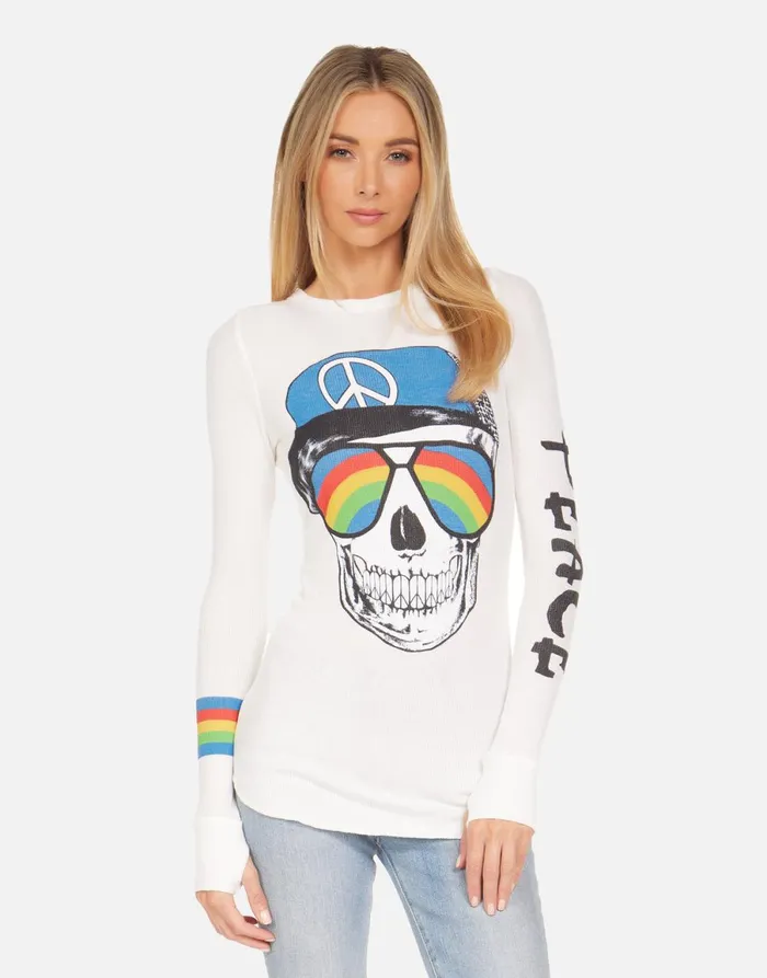 McKinley Rainbow Peace Skull Milk Women039s Lauren Moshi Long Sleeve