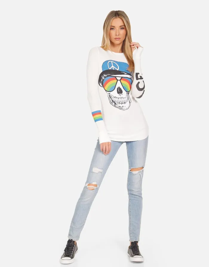 McKinley Rainbow Peace Skull Milk Women039s Lauren Moshi Long Sleeve