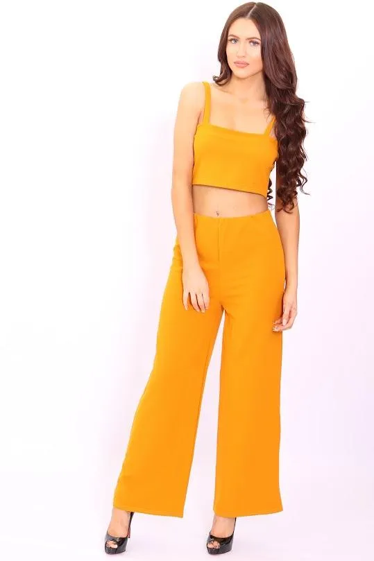 Meghan Mustard Crop Top Flared Trouser CoOrd Set Women Missfiga CoOrds