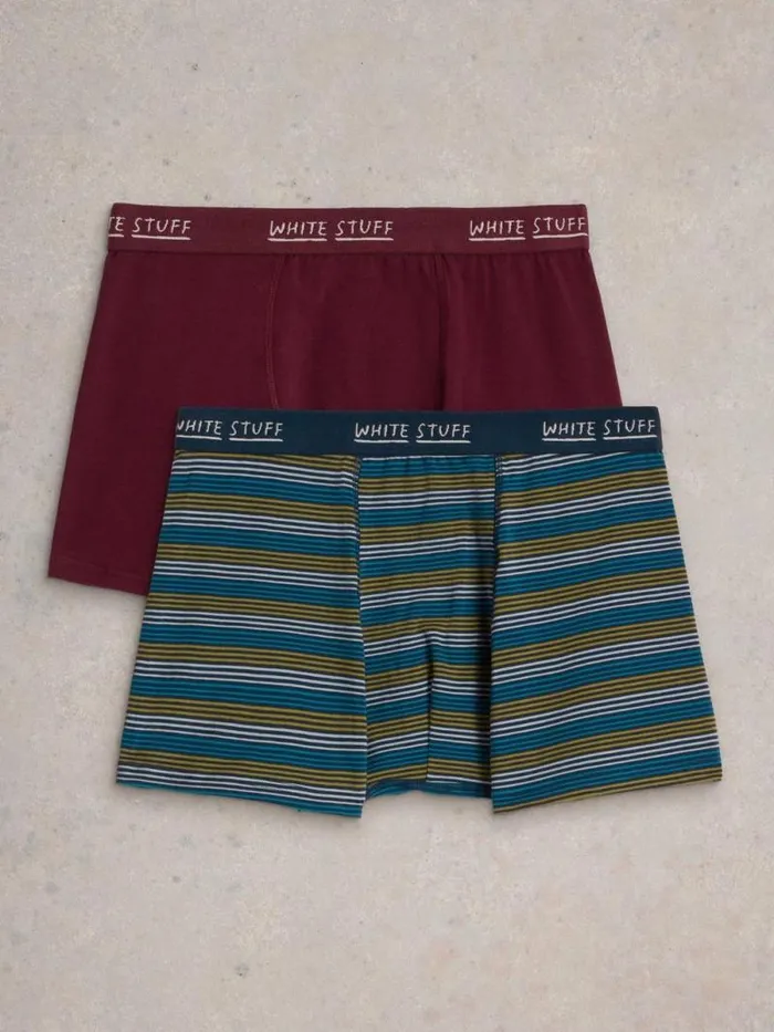Men 2pack Boxers Plain Stripe Plum Multi White Stuff Underwear