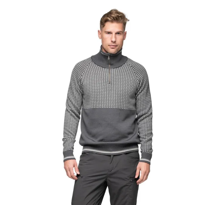 Men Bergans Of Norway Jumpers And Long Sleeves Alvdal Wool Half Zip Solid Dark Grey Vanilla White