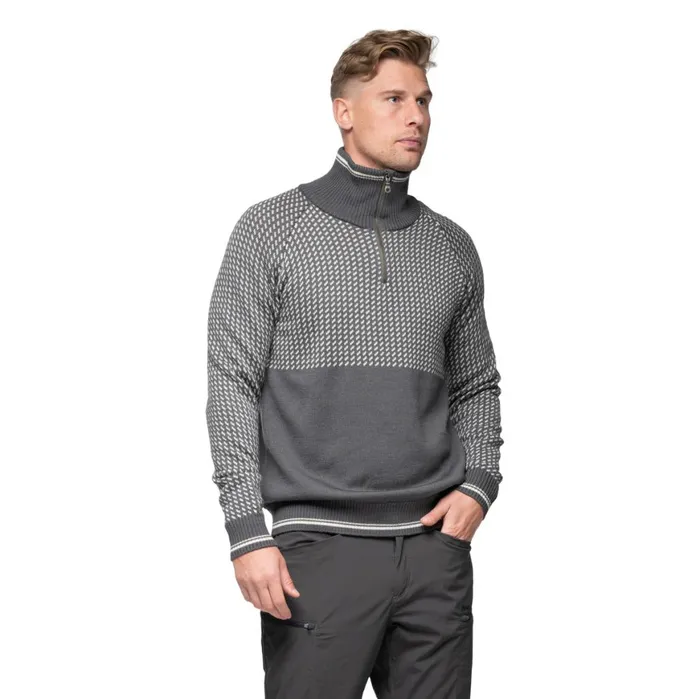 Men Bergans Of Norway Jumpers And Long Sleeves Alvdal Wool Half Zip Solid Dark Grey Vanilla White