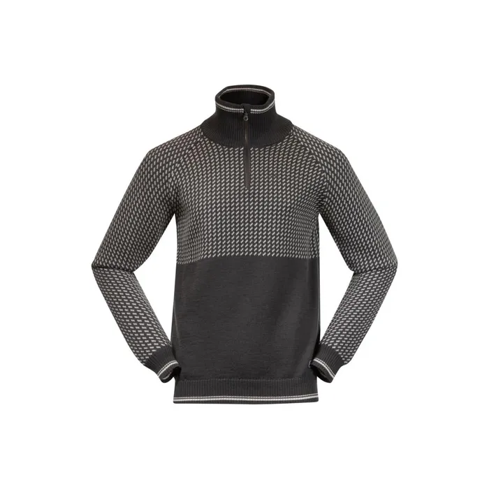 Men Bergans Of Norway Jumpers And Long Sleeves Alvdal Wool Half Zip Solid Dark Grey Vanilla White
