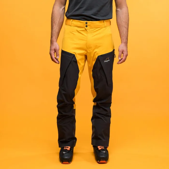 Men Bergans Of Norway Softshell Pants Y Mountainline Hybrid Softshell Pants Mango Yellow Dark Shadow Grey