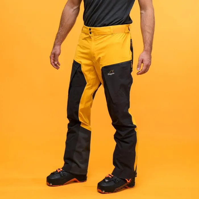 Men Bergans Of Norway Softshell Pants Y Mountainline Hybrid Softshell Pants Mango Yellow Dark Shadow Grey