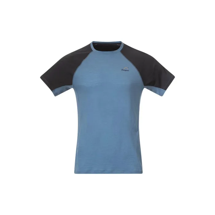 Men Bergans Of Norway TShirts Y Lightline Merino Tee Elemental Blue Dark Shadow Grey
