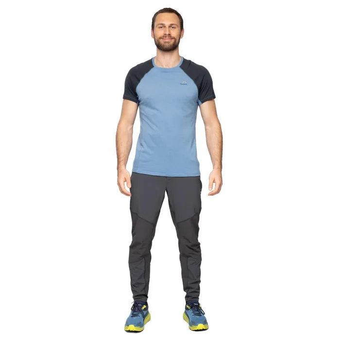 Men Bergans Of Norway TShirts Y Lightline Merino Tee Elemental Blue Dark Shadow Grey