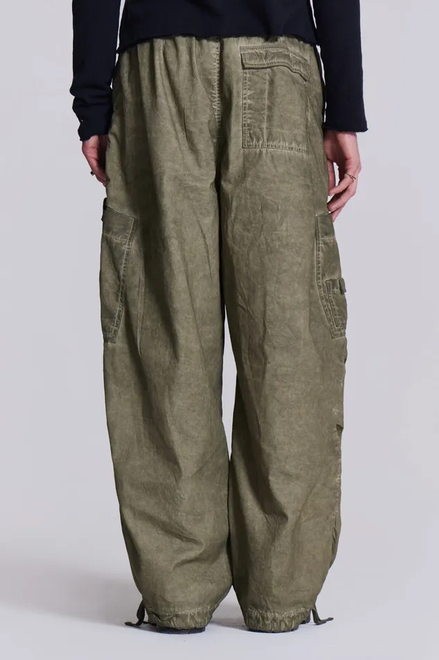Men Bestsellers Jaded London Shop Khaki Oil Wash Parachute Pants