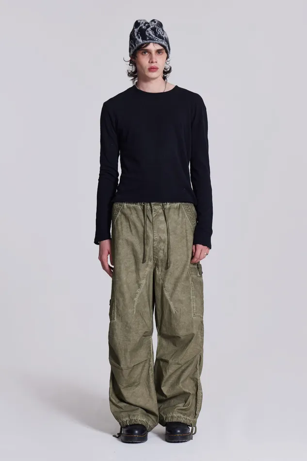 Men Bestsellers Jaded London Shop Khaki Oil Wash Parachute Pants