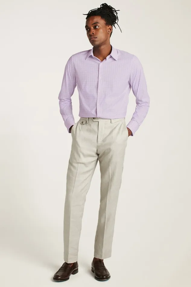 Men Bonobos Business Casual Shirts Tech Button Down Shirt Lilac Pascal Plaid