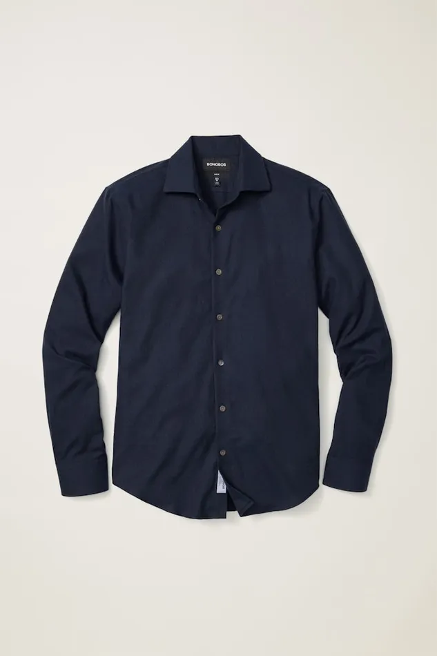 Men Bonobos Casual Shirts Jetsetter Premium Merino Dress Shirt Navy Blue
