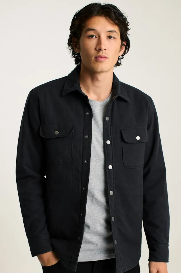 Men Bonobos Flannels and Shirt Jackets Flannel Quilted Jacket Charcoal Herringbone
