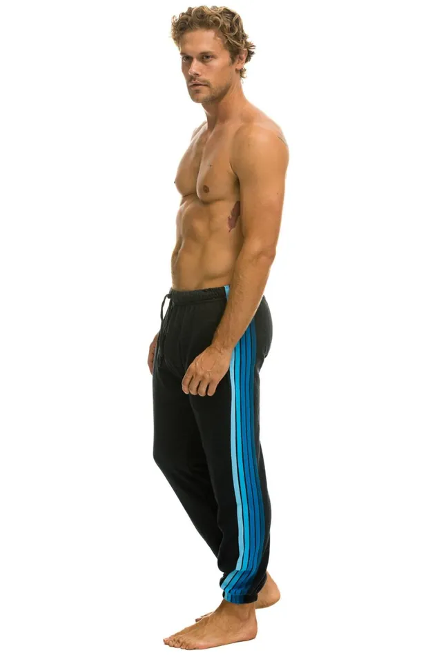 Men Bottoms Aviator Nation 5 STRIPE SWEATPANTS 8211 CHARCOAL BLUE