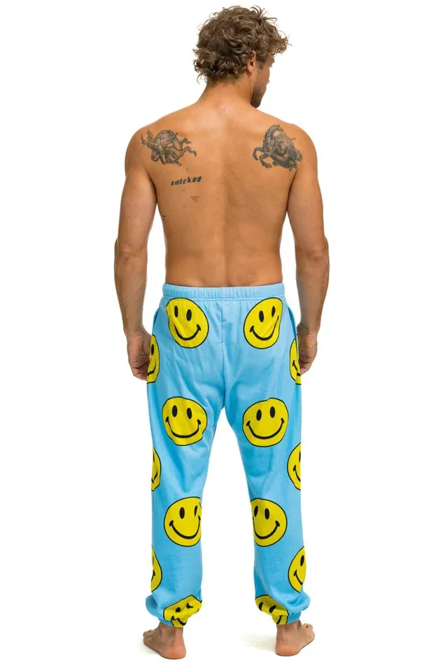 Men Bottoms Aviator Nation SMILEY REPEAT MENS SWEATPANTS 8211 SKY Men Bottoms Aviator Nation SMILEY REPEAT MENS SWEATPANTS 8211 SKY