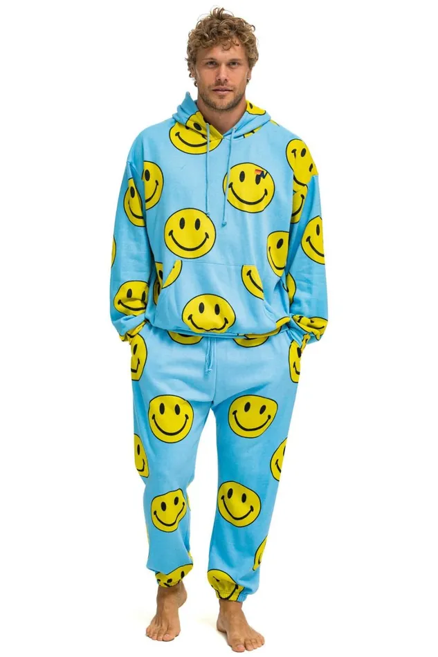 Men Bottoms Aviator Nation SMILEY REPEAT MENS SWEATPANTS 8211 SKY Men Bottoms Aviator Nation SMILEY REPEAT MENS SWEATPANTS 8211 SKY