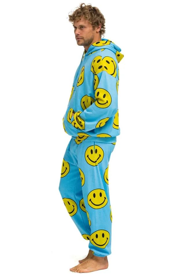 Men Bottoms Aviator Nation SMILEY REPEAT MENS SWEATPANTS 8211 SKY Men Bottoms Aviator Nation SMILEY REPEAT MENS SWEATPANTS 8211 SKY