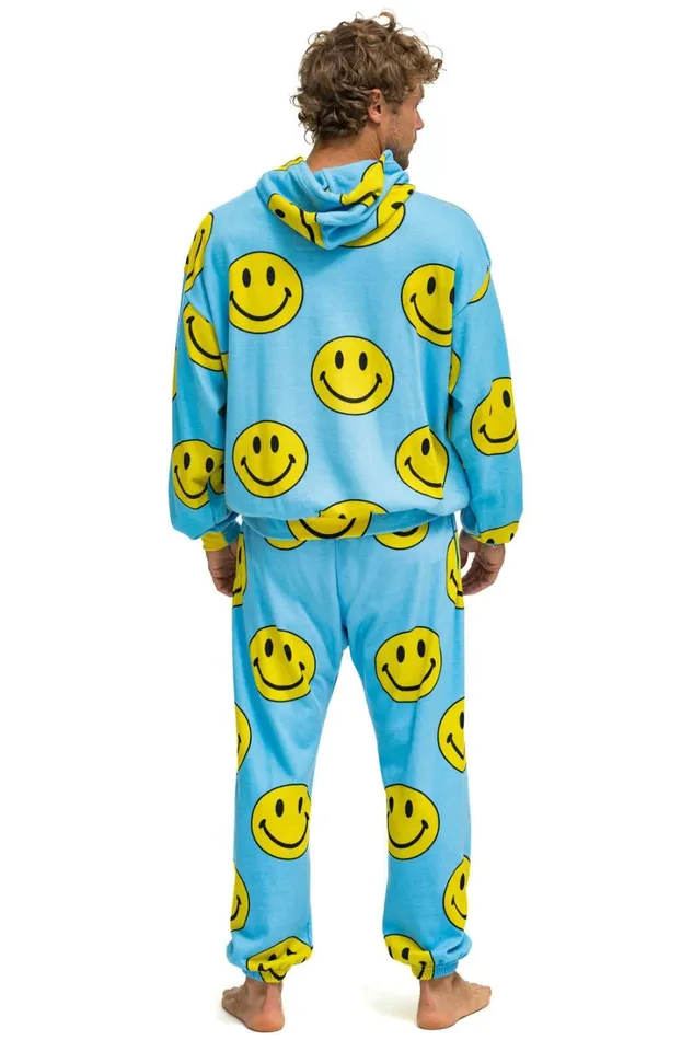 Men Bottoms Aviator Nation SMILEY REPEAT MENS SWEATPANTS 8211 SKY Men Bottoms Aviator Nation SMILEY REPEAT MENS SWEATPANTS 8211 SKY