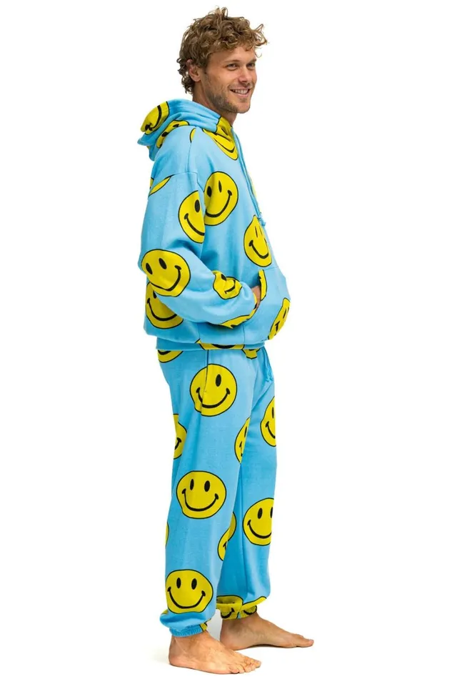 Men Bottoms Aviator Nation SMILEY REPEAT MENS SWEATPANTS 8211 SKY Men Bottoms Aviator Nation SMILEY REPEAT MENS SWEATPANTS 8211 SKY