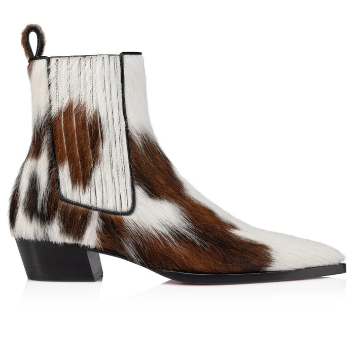 Men Cheliviss Boots 8211 Hairy Calf quotMeuhquot 8211 Brown And White Christian Louboutin Boots