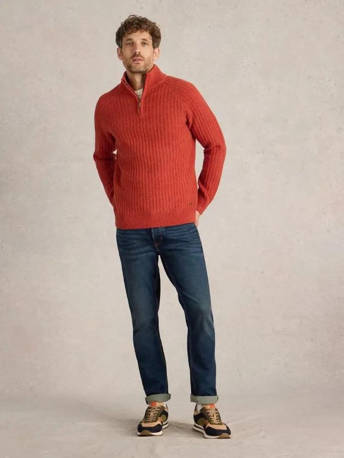 Men Chunky Funnel Neck Wool Jumper Orange Multi White Stuff Knitwear