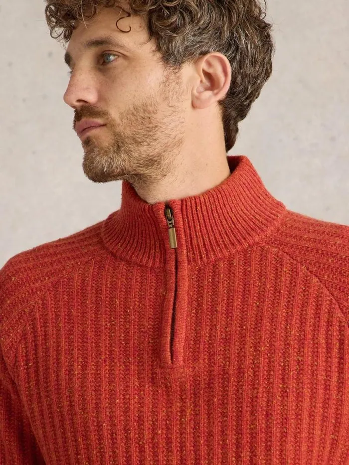 Men Chunky Funnel Neck Wool Jumper Orange Multi White Stuff Knitwear
