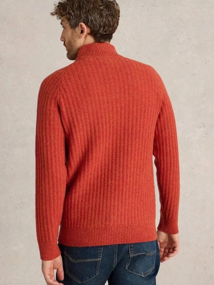 Men Chunky Funnel Neck Wool Jumper Orange Multi White Stuff Knitwear