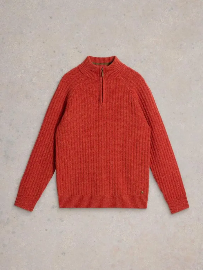 Men Chunky Funnel Neck Wool Jumper Orange Multi White Stuff Knitwear
