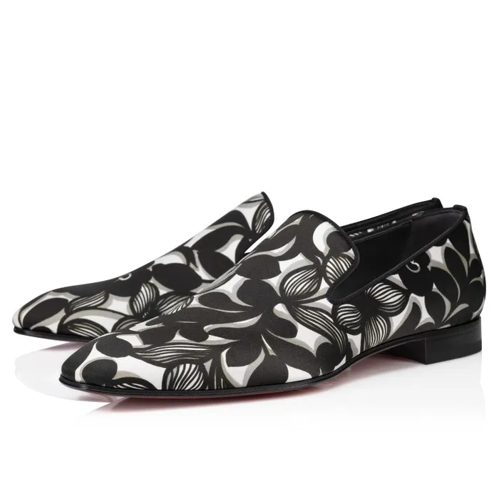 Men Dandelion Loafers 8211 Petunia Printed Crepe Satin 8211 Black Christian Louboutin Loafers and Moccasins
