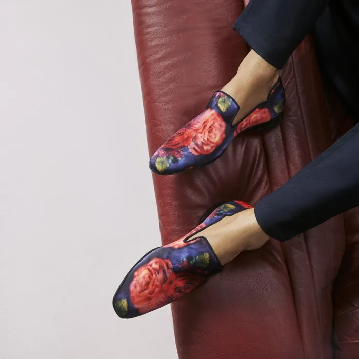 Men Dandy Chick W Loafers 8211 Roses Printed Crepe Satin 8211 Multicolor Christian Louboutin Loafers and Moccasins
