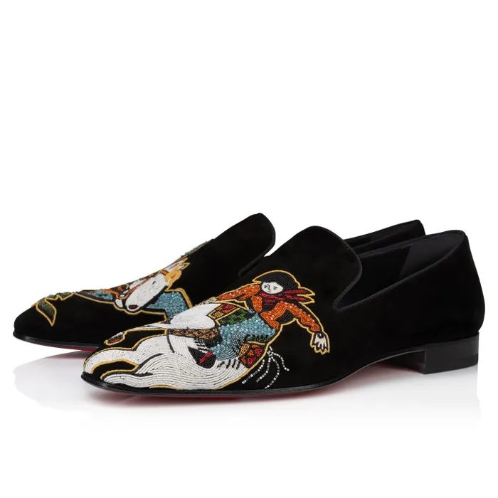Men Dandylucky Loafers 8211 Veau Velours Giddy Embroidered 8211 Black Christian Louboutin Loafers and Moccasins