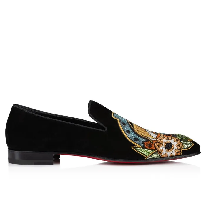 Men Dandylucky Loafers 8211 Veau Velours Giddy Embroidered 8211 Black Christian Louboutin Loafers and Moccasins