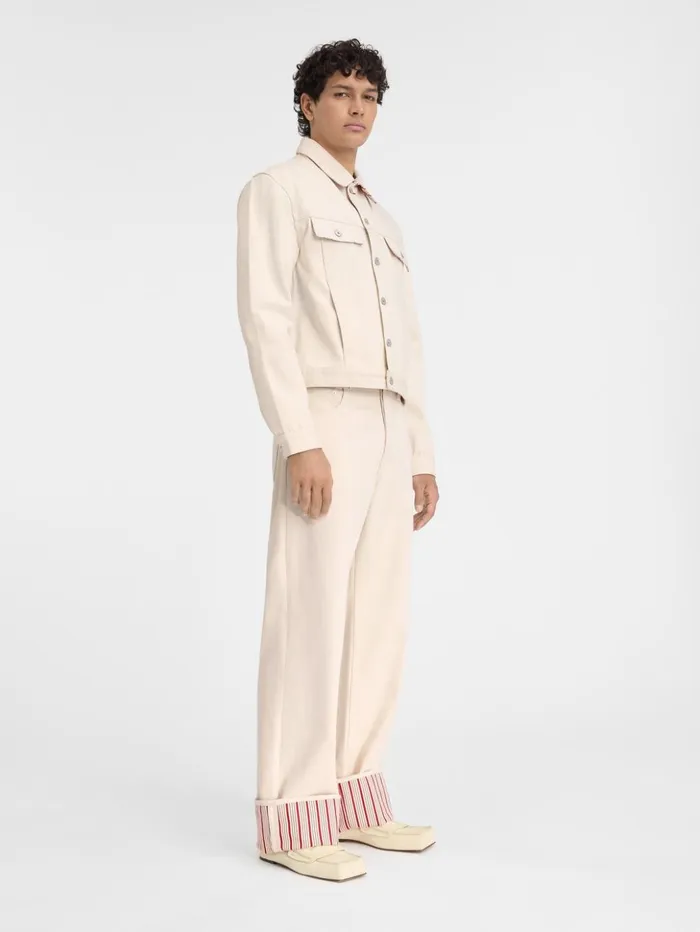 Men Denim JACQUEMUS The Denim DeNmes Jacket Offwhite Red Stripes Men Denim JACQUEMUS The Denim DeNmes Jacket Offwhite Red Stripes