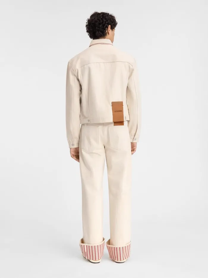 Men Denim JACQUEMUS The Denim DeNmes Jacket Offwhite Red Stripes Men Denim JACQUEMUS The Denim DeNmes Jacket Offwhite Red Stripes