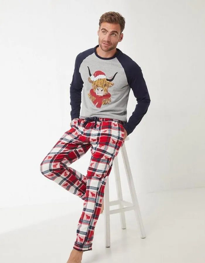 Men FatFace Men039s Sale Highland Cow Jacquard Pj Bottoms Red