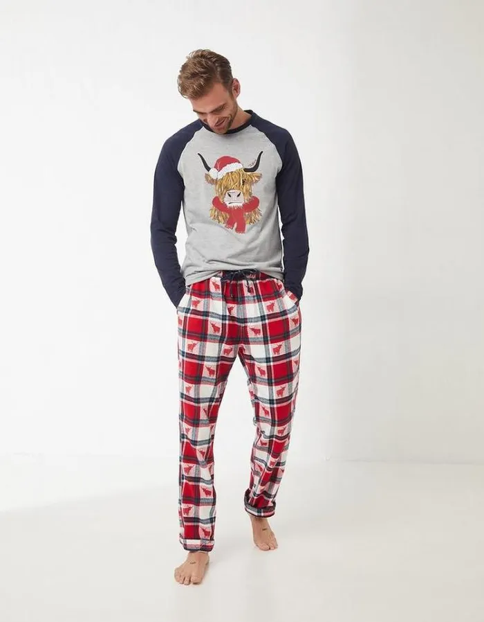 Men FatFace Men039s Sale Highland Cow Jacquard Pj Bottoms Red