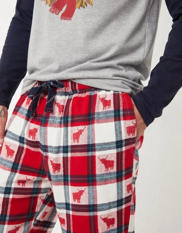 Men FatFace Men039s Sale Highland Cow Jacquard Pj Bottoms Red