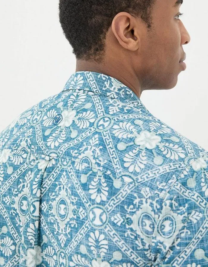 Men FatFace Shirts Exaggerated Tile Print Shirt Blue