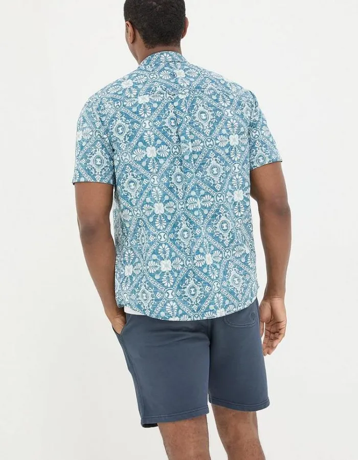 Men FatFace Shirts Exaggerated Tile Print Shirt Blue