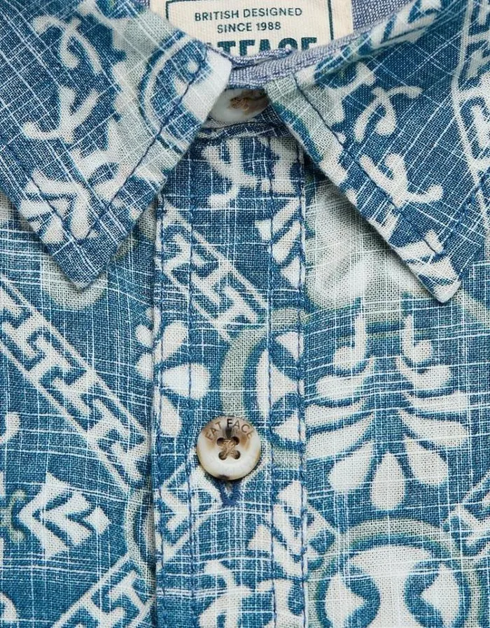 Men FatFace Shirts Exaggerated Tile Print Shirt Blue