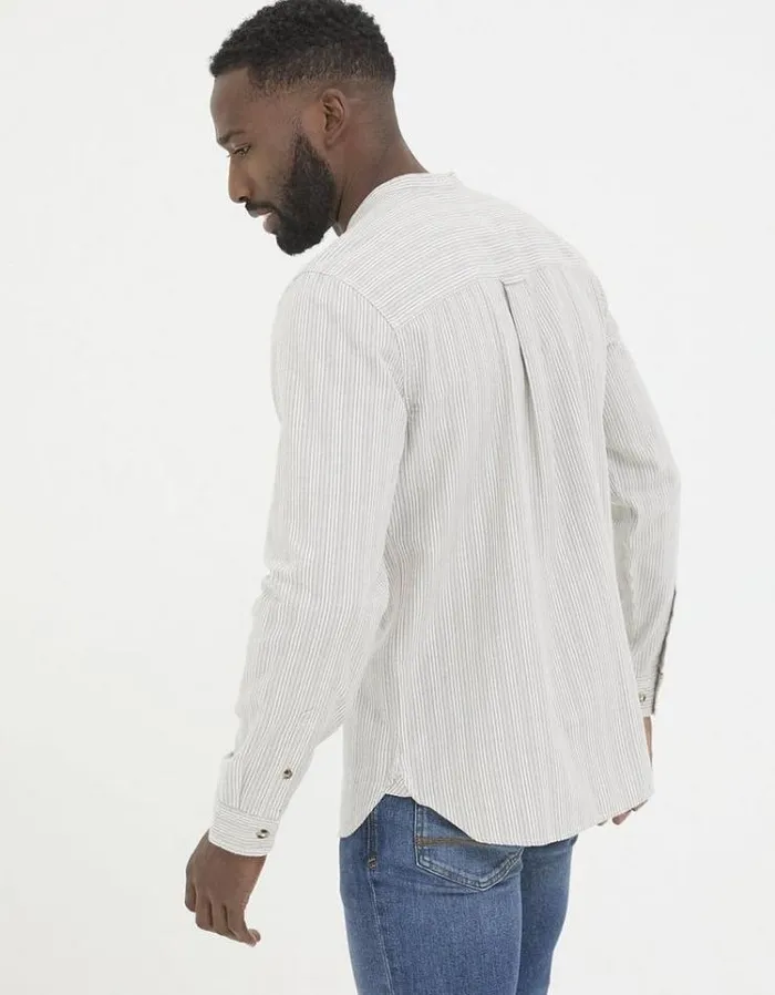 Men FatFace Shirts Long Sleeve Stripe Grandad Shirt Natural