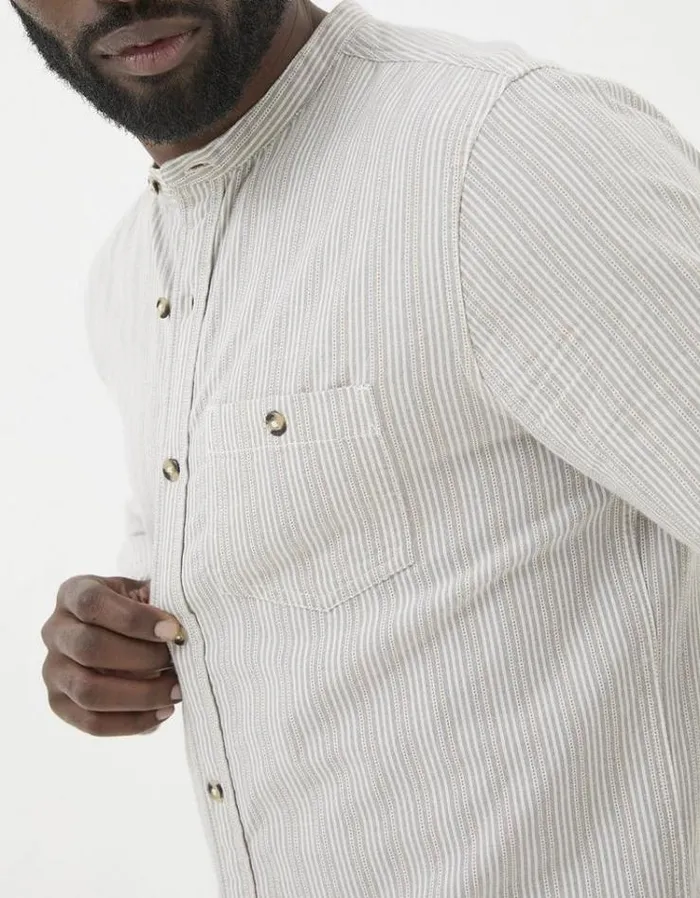 Men FatFace Shirts Long Sleeve Stripe Grandad Shirt Natural